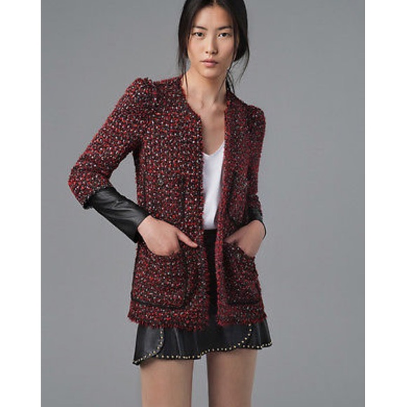 zara red tweed blazer